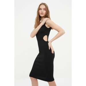 Trendyol Black Cut Out Detailed Corduroy Knitted Dress