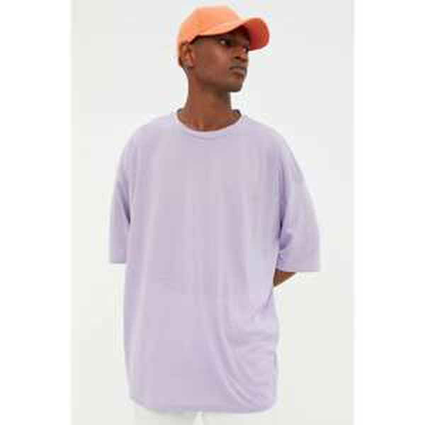 Trendyol Lilac Men's Oversize Fit Crew Neck Short Sleeve Printed T-Shirt