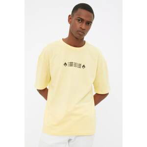Trendyol Yellow Men's Wide Cut Crew Neck Short Sleeve Printed T-Shirt
