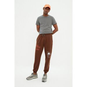 Trendyol Brown Oversize/Wide Cut Letter Printed Jogger Sweatpants with Elastic Legs