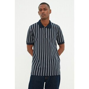 Trendyol Navy Blue Men Regular Fit Short Sleeve Striped Polo Neck T-shirt