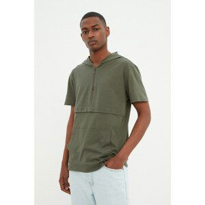 Trendyol Khaki Men Regular Fit Hooded Short Sleeve Zippered T-Shirt