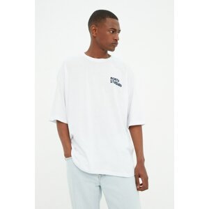 Trendyol White Men's Oversized/Wide Cut Crew Neck Short Sleeved Printed T-Shirt