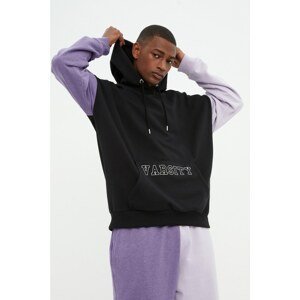 Trendyol Black Men's Oversize Fit Hooded Collar Long Sleeve Printed Sweatshirt