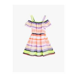 Koton Girl's Orange Colored Striped Dress