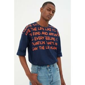 Trendyol Navy Blue Men's Oversize Fit Crew Neck Short Sleeve Printed T-Shirt