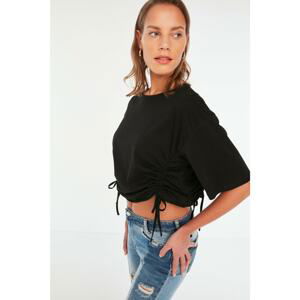 Trendyol Black Ruffle Detailed Crop T-Shirt