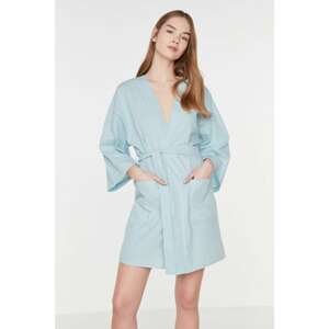 Trendyol Mint Flamed Cotton Woven Dressing Gown