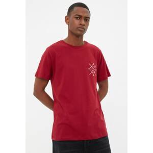 Trendyol Claret Red Men Regular Fit Crew Neck Short Sleeved Printed T-Shirt