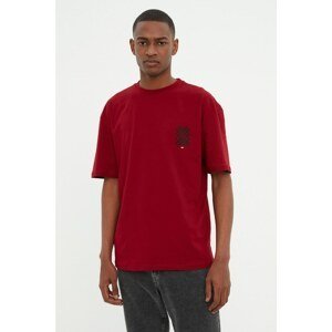 Trendyol Claret Red Men's Relaxed Fit Crew Neck Back Printed T-Shirt