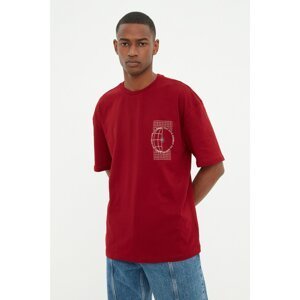 Trendyol Claret Red Men's Oversize Short Sleeve Printed T-Shirt