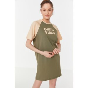 Trendyol Khaki Printed Color Block Knitted T-shirt Dress Dress