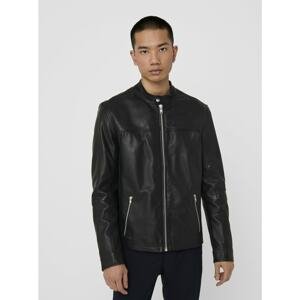 Black Leather Jacket ONLY & SONS Dean - Men's