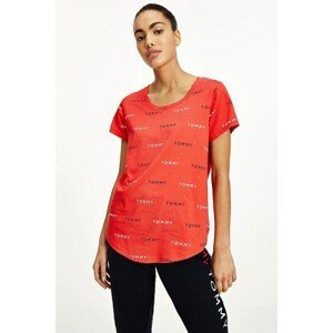 Tommy Hilfiger Red Women's T-Shirt with SS Tee Print Inscriptions - Women