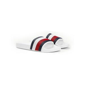 Tommy Hilfiger White Slippers Shimmery Ribbon Pool Slide - Women