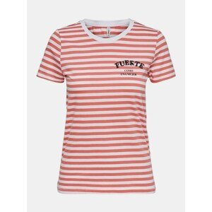 White-orange striped T-shirt with ONLY Kita print - Women