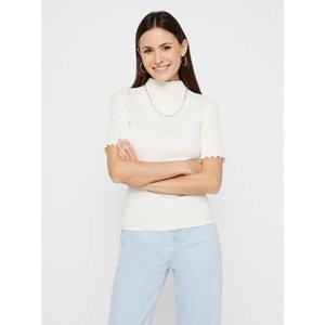 Cream T-Shirt with Stand-Up Collar Pieces Nukisa - Women