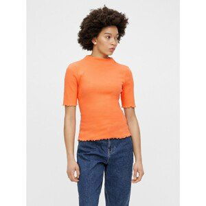 Orange T-shirt with stand-up collar Pieces Nukisa - Women