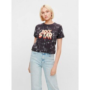 Black Patterned T-Shirt with Print Pieces Yndi - Women