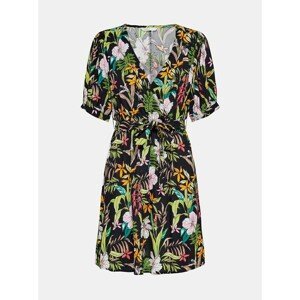 Green-black floral dress with tie ONLY Mars - Women