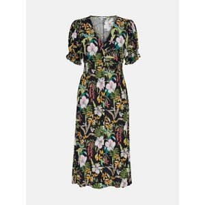 Green-Black Flowered Midish dress with Buttons ONLY Mars - Women