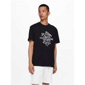 Black T-shirt with print ONLY & SONS Pine - Men
