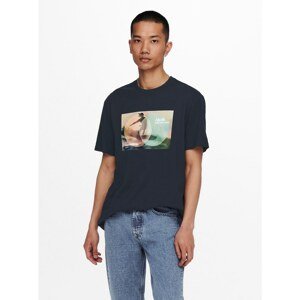 Dark blue T-shirt with print ONLY & SONS Plaza - Men