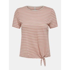 Coral-beige striped T-shirt with KNOT ONLY Signe - Women