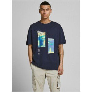 Dark Blue T-Shirt with Print Jack & Jones Shows - Men