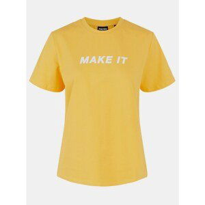 Yellow T-shirt with inscription Pieces Niru - Women