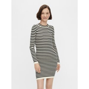 Beige-black striped sweater dress Pieces Rista - Women