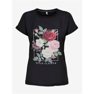 Black T-shirt with print ONLY Flora - Women