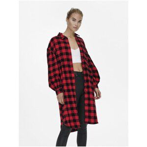 Black-Red Women's Long Plaid Shirt ONLY Cherri - Women