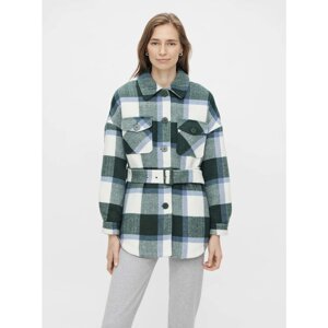 White and Green Plaid Shirt Jacket Pieces - Women's