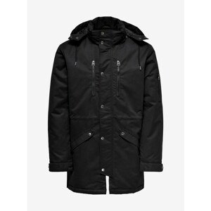 Black winter parka with detachable hood ONLY & SONS Klaus - Men