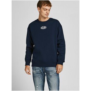 Dark Blue Sweatshirt with Jack & Jones World Print - Mens