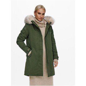 Khaki Women's Parka with Hood and Artificial Fur ONLY May - Women