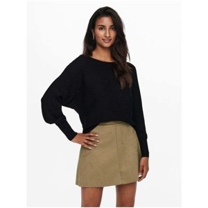 Black Women's Ribbed Sweater with Bat Sleeves ONLY Adaline - Women