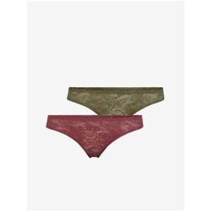 Set of two women's lace thongs in khaki and burgundy only Mynte - Women