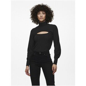 Black Women's Ribbed Cropped T-Shirt with Cut ONLY Nella - Women
