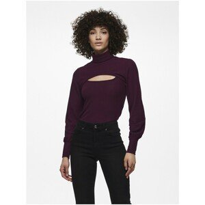 Burgundy Women's Ribbed Cropped T-Shirt with CUT ONLY Nella - Women