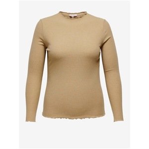 Beige Women's Ribbed T-Shirt ONLY CARMAKOMA Ally - Women