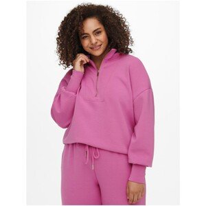 Dark Pink Women's Sweatshirt with Stand-Up Collar ONLY CARMAKOMA Lett - Women