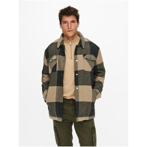 Brown-Beige Men's Plaid Shirt Lightweight Jacket ONLY & SONS Cr - Men's