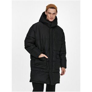 Black Men's Quilted Winter Coat WITH Hood ONLY & SONS Miroslav - Men's