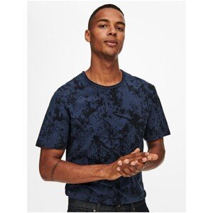Dark blue-black patterned T-shirt ONLY & SONS Curry - Men