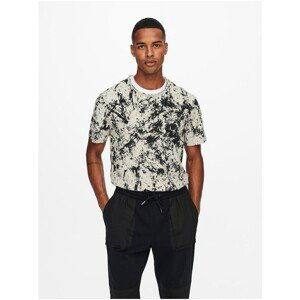 Beige-Black Patterned T-Shirt ONLY & SONS Curry - Men