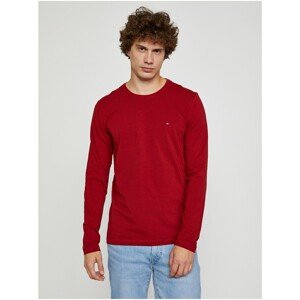 Red Men's T-Shirt Tommy Hilfiger Stretch Slim Fit Long Sleeve Tee - Men