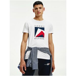 White Men's T-Shirt with Tommy Hilfiger Corp Apex Tee Print - Men's