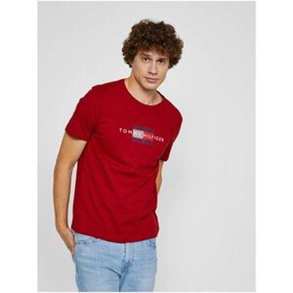 Red Men's T-Shirt Tommy Hilfiger Lines Tee - Men